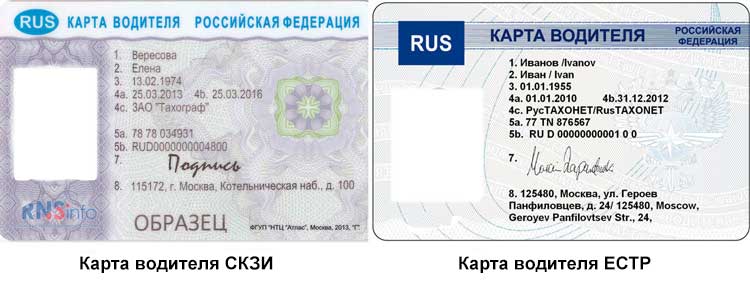 Пример карты водителя СКЗИ и ЕСТР